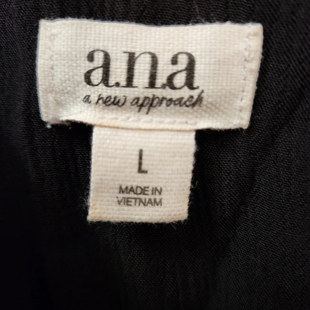 a.n.a A New Approach Black Shift Dress L Tank Tie Straps Faux Button Accent Summ - Picture 6 of 6